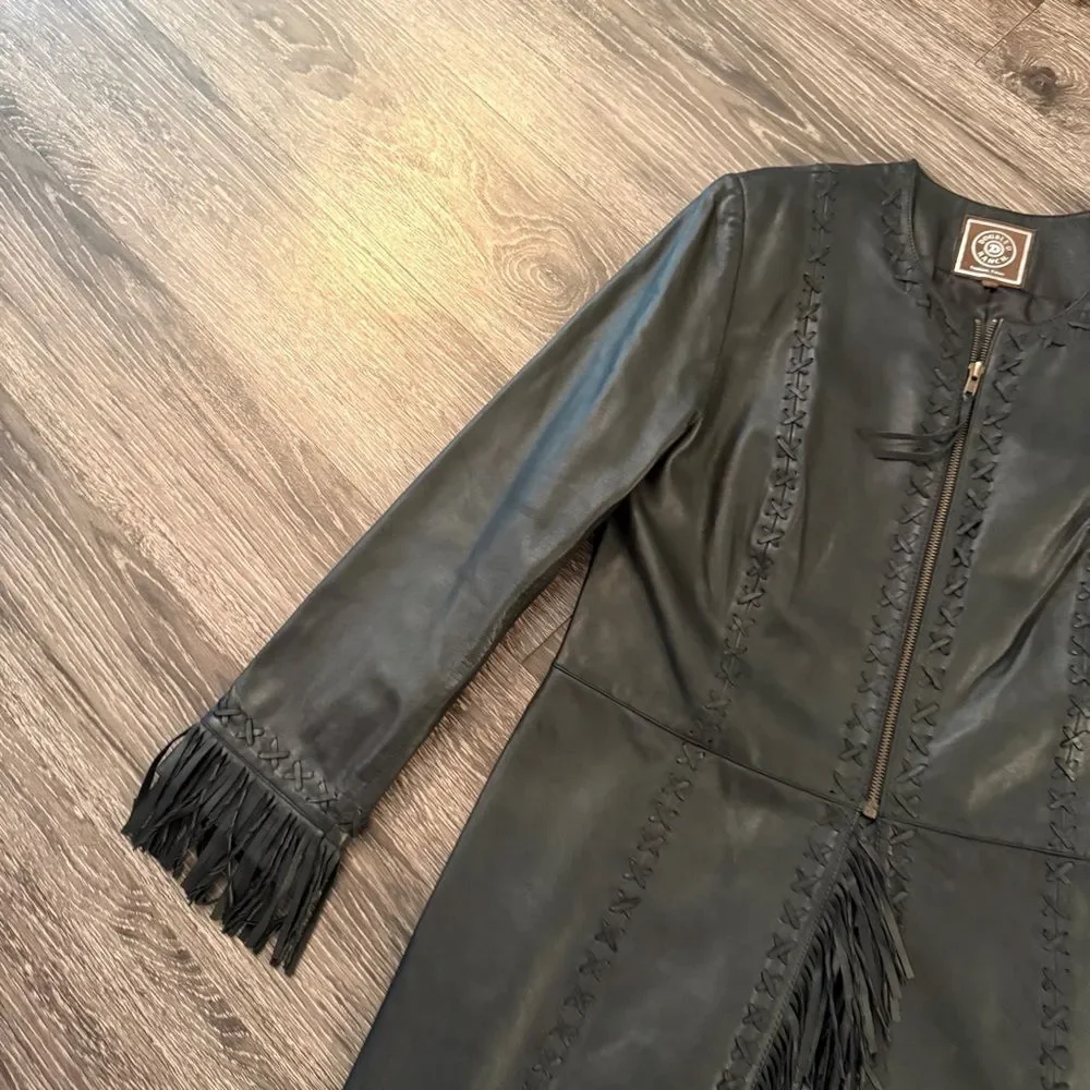 Double D Ranch Black Leather Jacket with Fringe - Picture 3 of 11